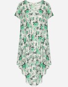 defox Rochie Verde de bumbac cu tiv asimetric cu imprimeu floral Nativienne