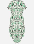 defox Rochie Verde de bumbac cu tiv asimetric cu imprimeu floral Nativienne