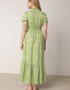 defox Rochie Verde deschis de bumbac cu Mâneci Bufante cu Elastic în Talie și Volan Vimaliana