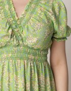defox Rochie Verde deschis de bumbac cu Mâneci Bufante cu Elastic în Talie și Volan Vimaliana