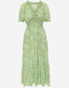 defox Rochie Verde deschis de bumbac cu Mâneci Bufante cu Elastic în Talie și Volan Vimaliana