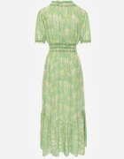 defox Rochie Verde deschis de bumbac cu Mâneci Bufante cu Elastic în Talie și Volan Vimaliana