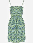 defox Rochie Verde deschis din bumbac cu bretele cu elastic în talie Tessaray