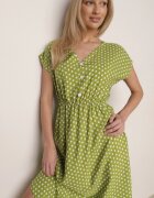 defox Rochie verde deschis din bumbac cu elastic în talie și volan Romilla