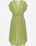 defox Rochie verde deschis din bumbac cu elastic în talie și volan Romilla