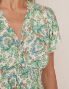 defox Rochie Verde Deschis din Bumbac cu Model Ornamental cu Elastic în Talie și Volane Fioralas