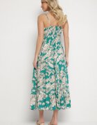 defox Rochie Verde din Bumbac Cloș cu Dantelă cu Imprimeu Tropical Alusela
