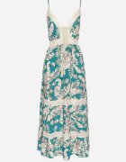 defox Rochie Verde din Bumbac Cloș cu Dantelă cu Imprimeu Tropical Alusela