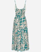 defox Rochie Verde din Bumbac Cloș cu Dantelă cu Imprimeu Tropical Alusela