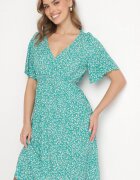 defox Rochie Verde din Bumbac Cloș cu Imprimeu Floral Esirive