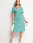 defox Rochie Verde din Bumbac Cloș cu Imprimeu Floral Esirive