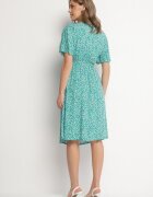 defox Rochie Verde din Bumbac Cloș cu Imprimeu Floral Esirive