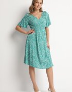 defox Rochie Verde din Bumbac Cloș cu Imprimeu Floral Esirive