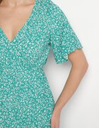 defox Rochie Verde din Bumbac Cloș cu Imprimeu Floral Esirive