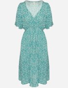 defox Rochie Verde din Bumbac Cloș cu Imprimeu Floral Esirive