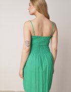 defox Rochie Verde din bumbac cu bretele cu decolteu încrețit Krisele