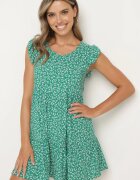 defox Rochie Verde Din Bumbac cu croi evazat cu volan Anettes