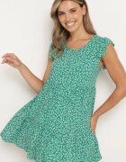 defox Rochie Verde Din Bumbac cu croi evazat cu volan Anettes
