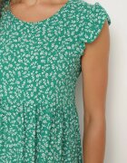 defox Rochie Verde Din Bumbac cu croi evazat cu volan Anettes