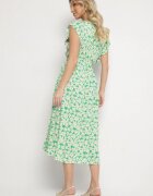 defox Rochie Verde din bumbac cu flori cu croi evazat cu elastic Alanilia