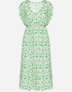 defox Rochie Verde din bumbac cu flori cu croi evazat cu elastic Alanilia