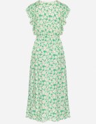 defox Rochie Verde din bumbac cu flori cu croi evazat cu elastic Alanilia