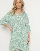 defox Rochie Verde Din bumbac Cu flori Evazată Jenaleira