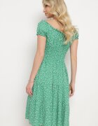 defox Rochie verde din bumbac cu flori mici cu elastic în talie Fielita