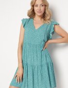 defox Rochie Verde din Bumbac Evazată cu Buline Giavina