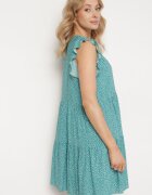 defox Rochie Verde din Bumbac Evazată cu Buline Giavina