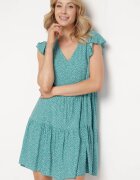 defox Rochie Verde din Bumbac Evazată cu Buline Giavina