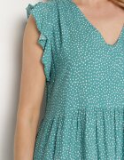 defox Rochie Verde din Bumbac Evazată cu Buline Giavina