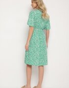defox Rochie verde din bumbac evazată cu imprimeu floral Aramine