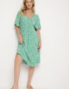 defox Rochie verde din bumbac evazată cu imprimeu floral Aramine