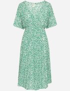 defox Rochie verde din bumbac evazată cu imprimeu floral Aramine