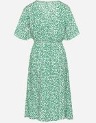 defox Rochie verde din bumbac evazată cu imprimeu floral Aramine