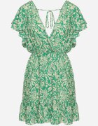 defox Rochie Verde Evazată Din bumbac cu elastic în talie și volane Nelsea