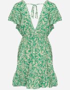 defox Rochie Verde Evazată Din bumbac cu elastic în talie și volane Nelsea