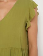 defox Rochie Verde Evazată din Bumbac Decorată cu Volane Natiriane