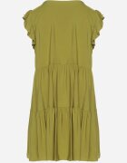 defox Rochie Verde Evazată din Bumbac Decorată cu Volane Natiriane