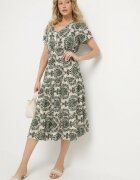 defox Rochie Verde închis de bumbac cu croi evazat cu elastic în talie Desilona