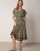 defox Rochie Verde închis din bumbac cu decolteu în V cu nasturi cu elastic în talie Kelea
