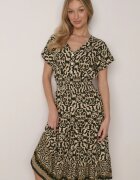 defox Rochie Verde închis din bumbac cu decolteu în V cu nasturi cu elastic în talie Kelea