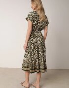defox Rochie Verde închis din bumbac cu decolteu în V cu nasturi cu elastic în talie Kelea