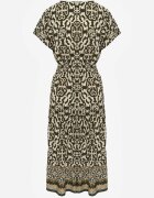 defox Rochie Verde închis din bumbac cu decolteu în V cu nasturi cu elastic în talie Kelea
