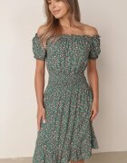 defox Rochie Verde Spaniolă din Bumbac cu Elastic în Talie Viliana
