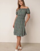defox Rochie Verde Spaniolă din Bumbac cu Elastic în Talie Viliana