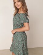 defox Rochie Verde Spaniolă din Bumbac cu Elastic în Talie Viliana