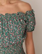 defox Rochie Verde Spaniolă din Bumbac cu Elastic în Talie Viliana