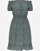 defox Rochie Verde Spaniolă din Bumbac cu Elastic în Talie Viliana